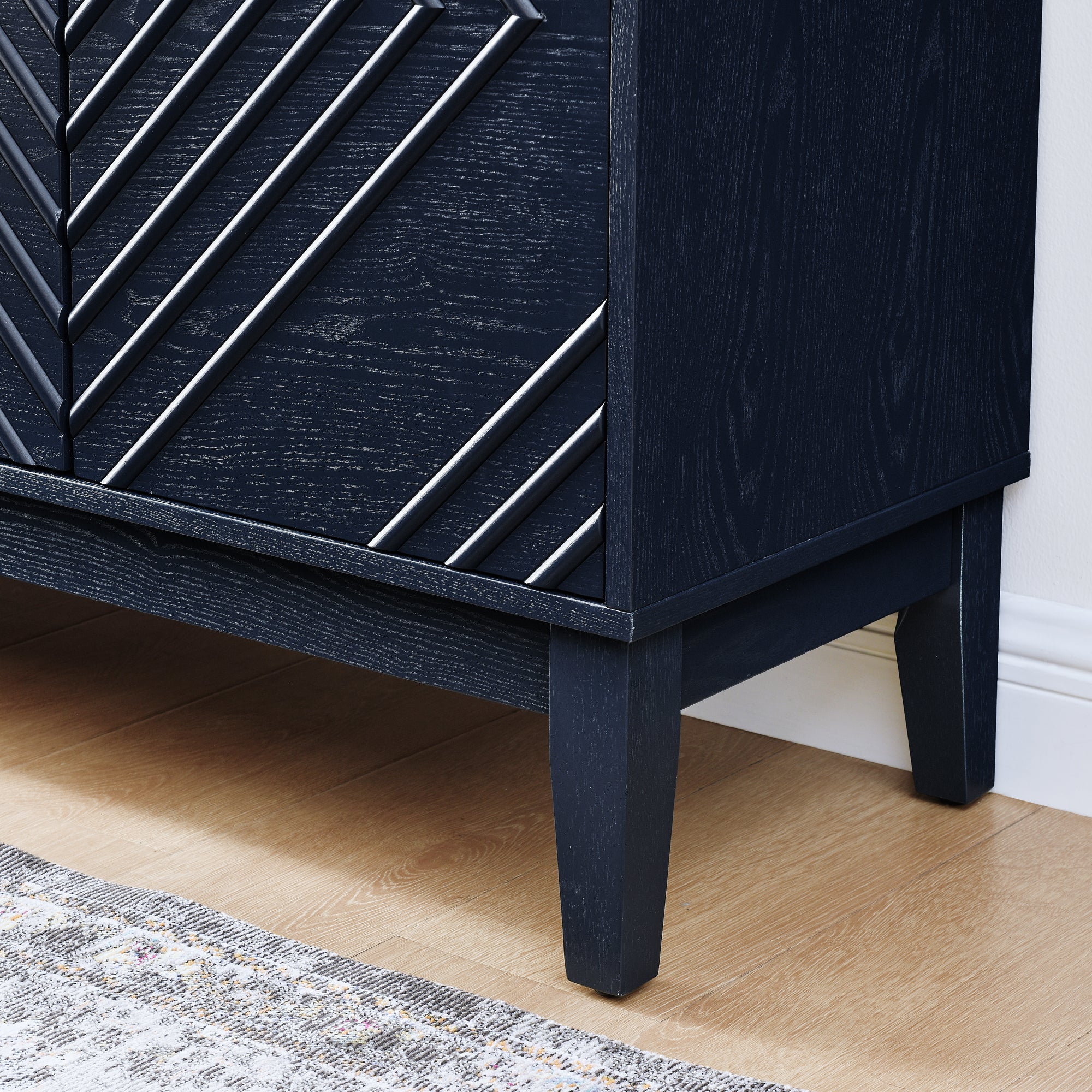 60.5'' Buffet Cabinet with Storage, Farmhouse Fluted Sideboard with Geometric Pattern & Adjustable Shelves, Mid Century Modern TV Stand for Living Room Kitchen Dining Room Entryway, Blue