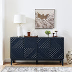60.5'' Buffet Cabinet with Storage, Farmhouse Fluted Sideboard with Geometric Pattern & Adjustable Shelves, Mid Century Modern TV Stand for Living Room Kitchen Dining Room Entryway, Blue