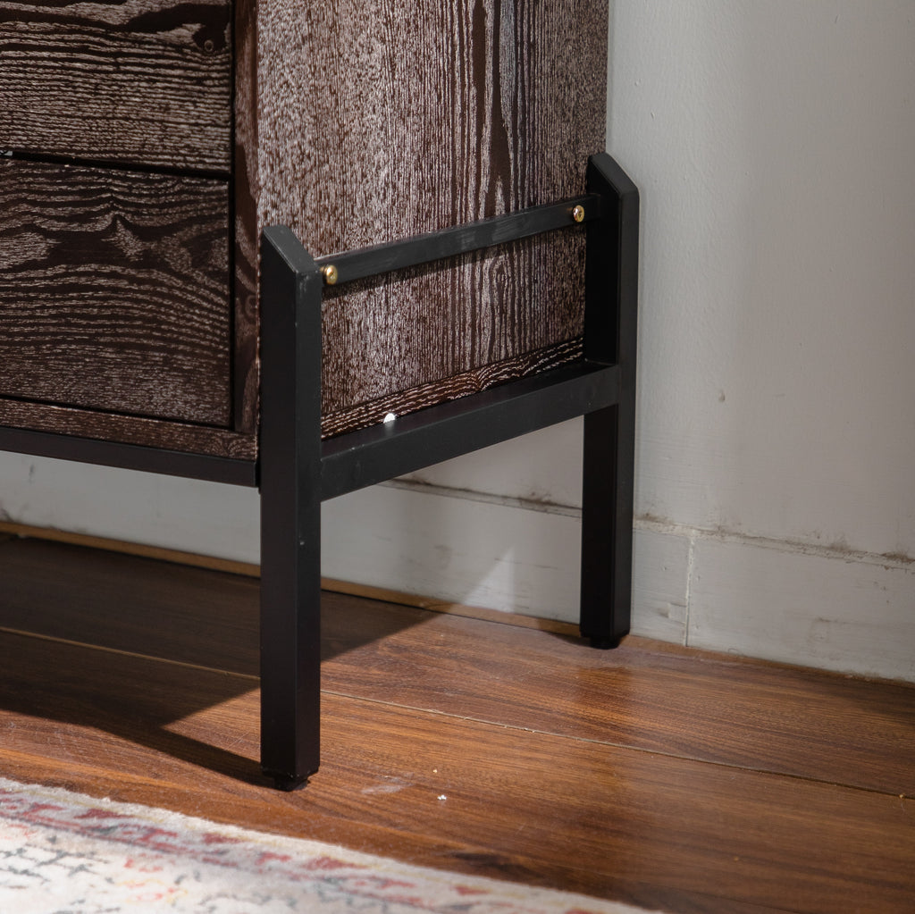 Solid Wood Sideboard with Geometric Pattern, 6 Drawers Dresser,Mid Century Modern Sideboard Cabinet for Kitchen, Dining Room, Living Room Sideboard