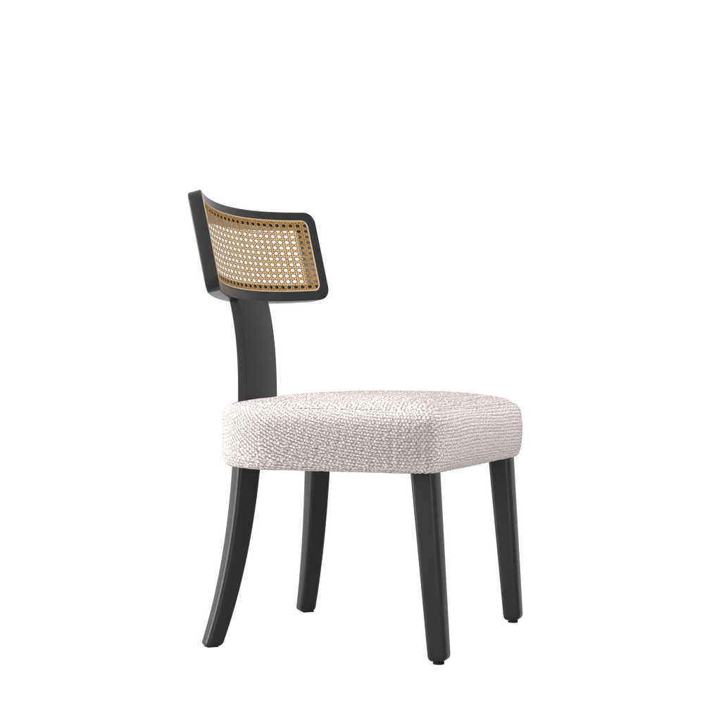 Mid Century Modern Dining Chairs Set of 2,Solid Wood and Rattan Net Back,Dining Room Chairs Accent Side Chairs for Dining Room,Black Frame and Beige Set Coushion