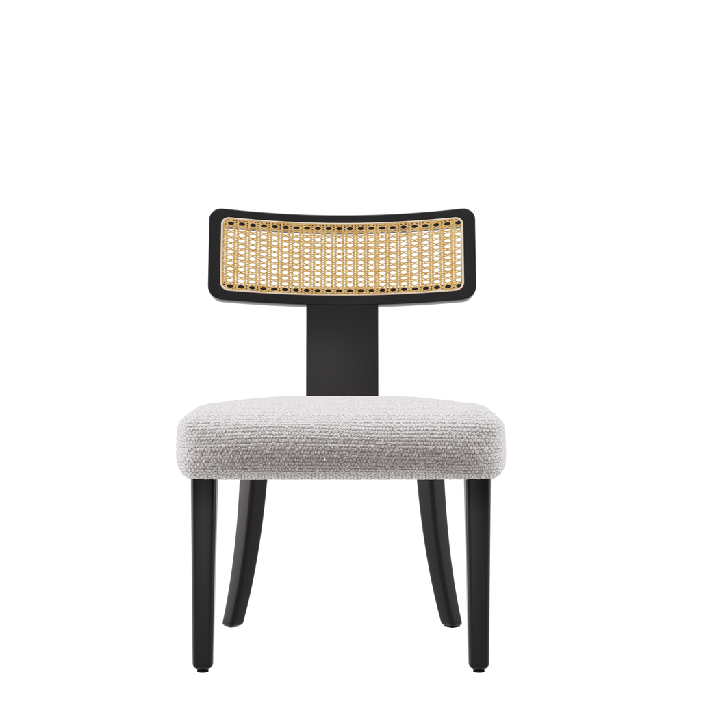 Mid Century Modern Dining Chairs Set of 2,Solid Wood and Rattan Net Back,Dining Room Chairs Accent Side Chairs for Dining Room,Black Frame and Beige Set Coushion