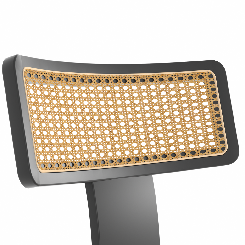 Mid Century Modern Dining Chairs Set of 2,Solid Wood and Rattan Net Back,Dining Room Chairs Accent Side Chairs for Dining Room,Black Frame and Beige Set Coushion