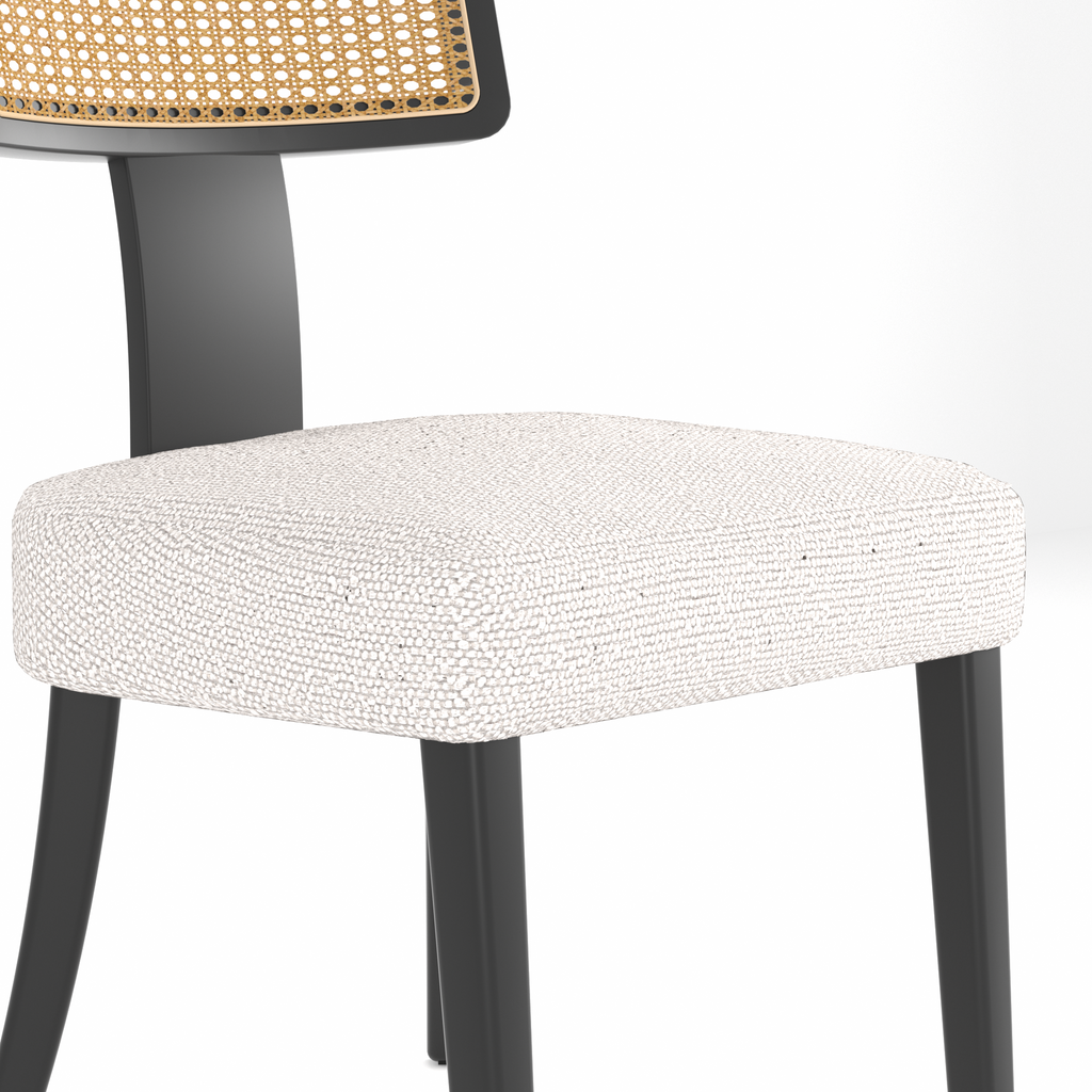 Mid Century Modern Dining Chairs Set of 2,Solid Wood and Rattan Net Back,Dining Room Chairs Accent Side Chairs for Dining Room,Black Frame and Beige Set Coushion