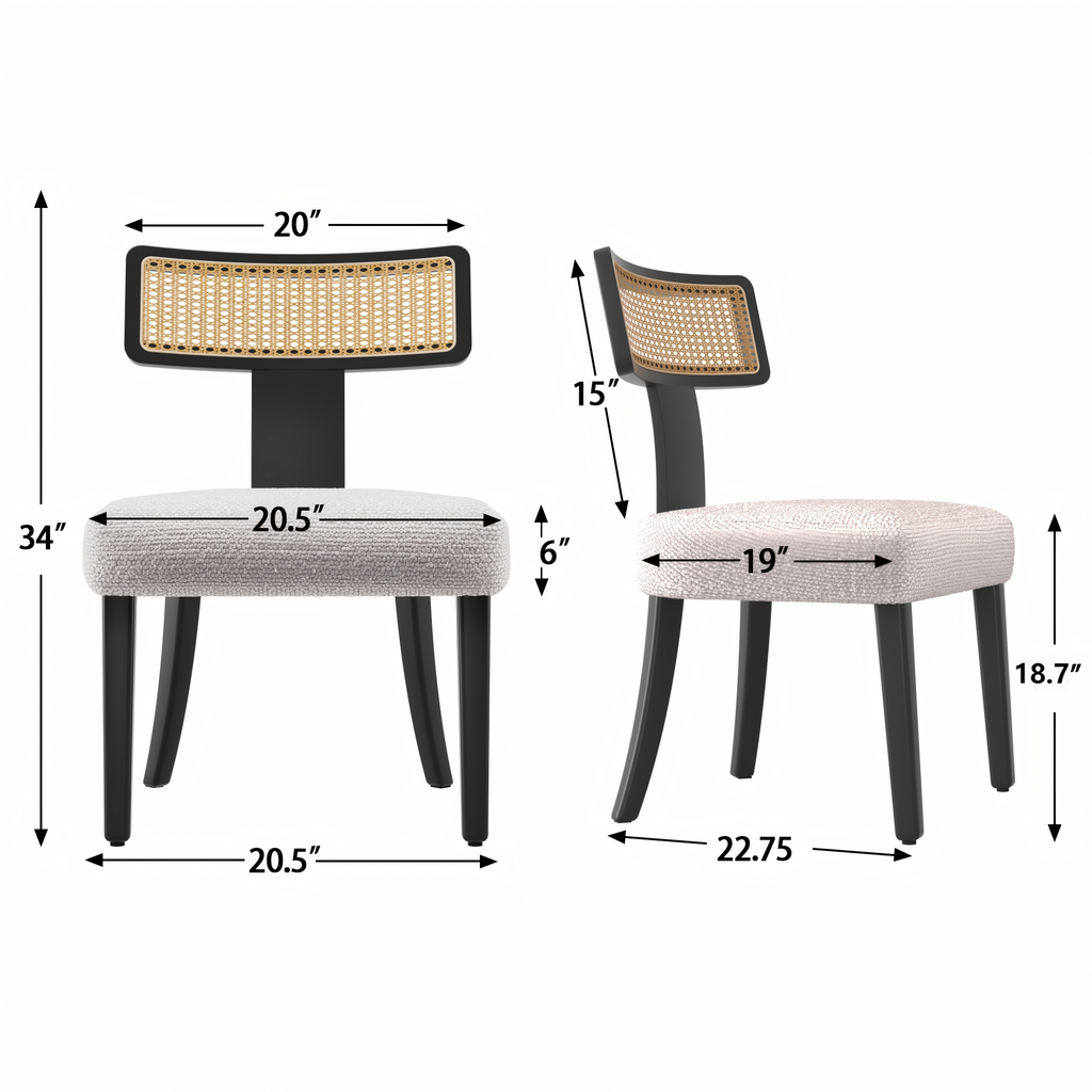 Mid Century Modern Dining Chairs Set of 2,Solid Wood and Rattan Net Back,Dining Room Chairs Accent Side Chairs for Dining Room,Black Frame and Beige Set Coushion