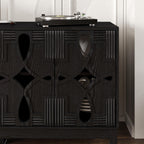 Mid Century Modern Solid Wood Sideboard Cabinet, Black.