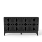 Mid Century Modern Solid Wood Sideboard Cabinet, Black.