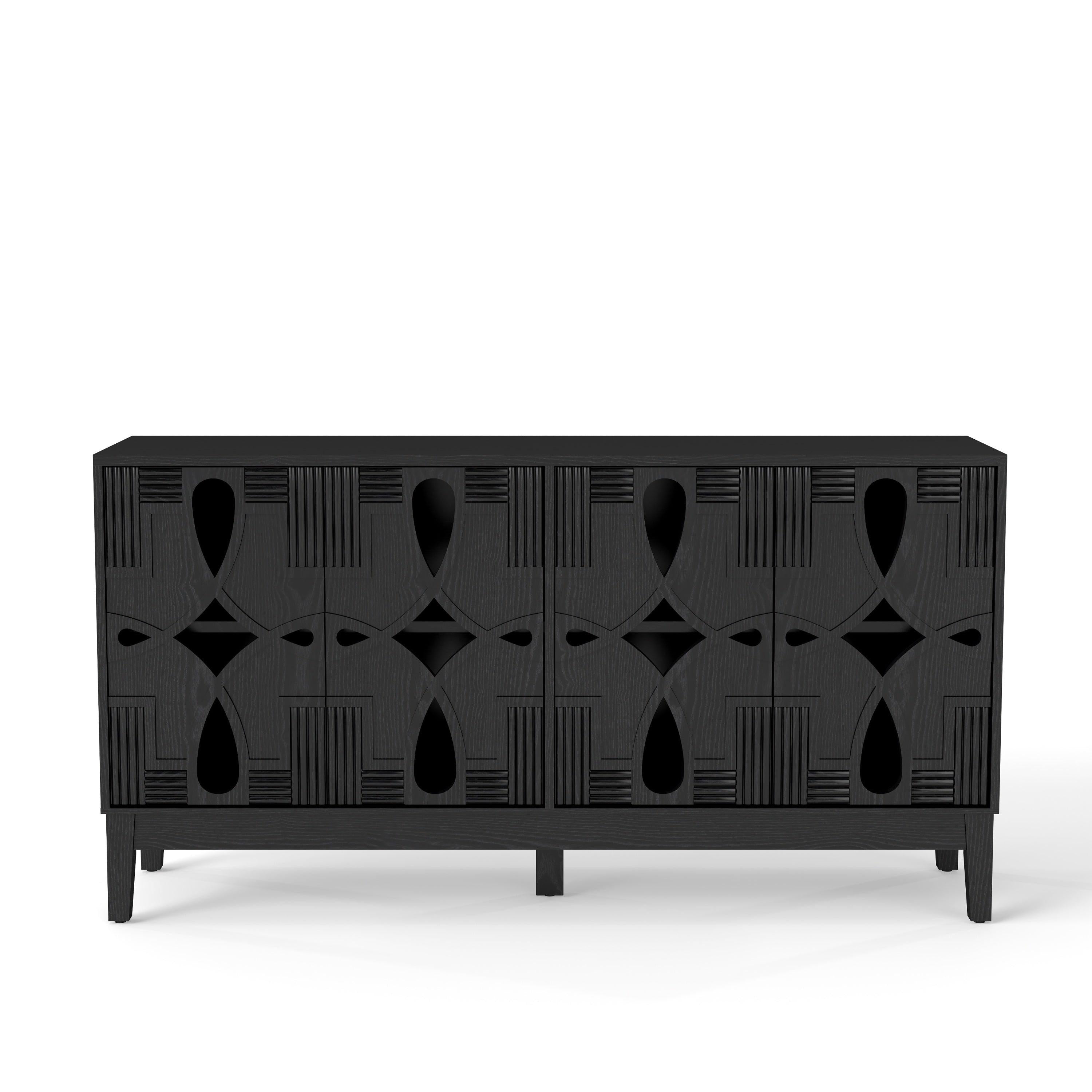 Mid Century Modern Solid Wood Sideboard Cabinet, Black.