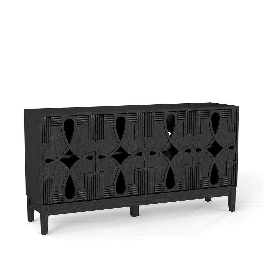 Mid Century Modern Solid Wood Sideboard Cabinet, Black.