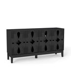 Mid Century Modern Solid Wood Sideboard Cabinet, Black.