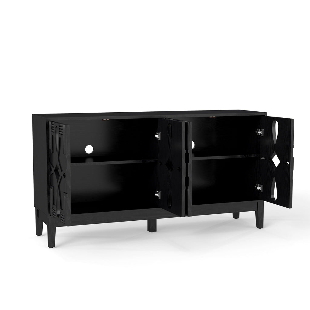 Mid Century Modern Solid Wood Sideboard Cabinet, Black.
