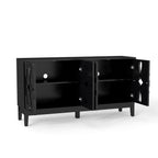 Mid Century Modern Solid Wood Sideboard Cabinet, Black.