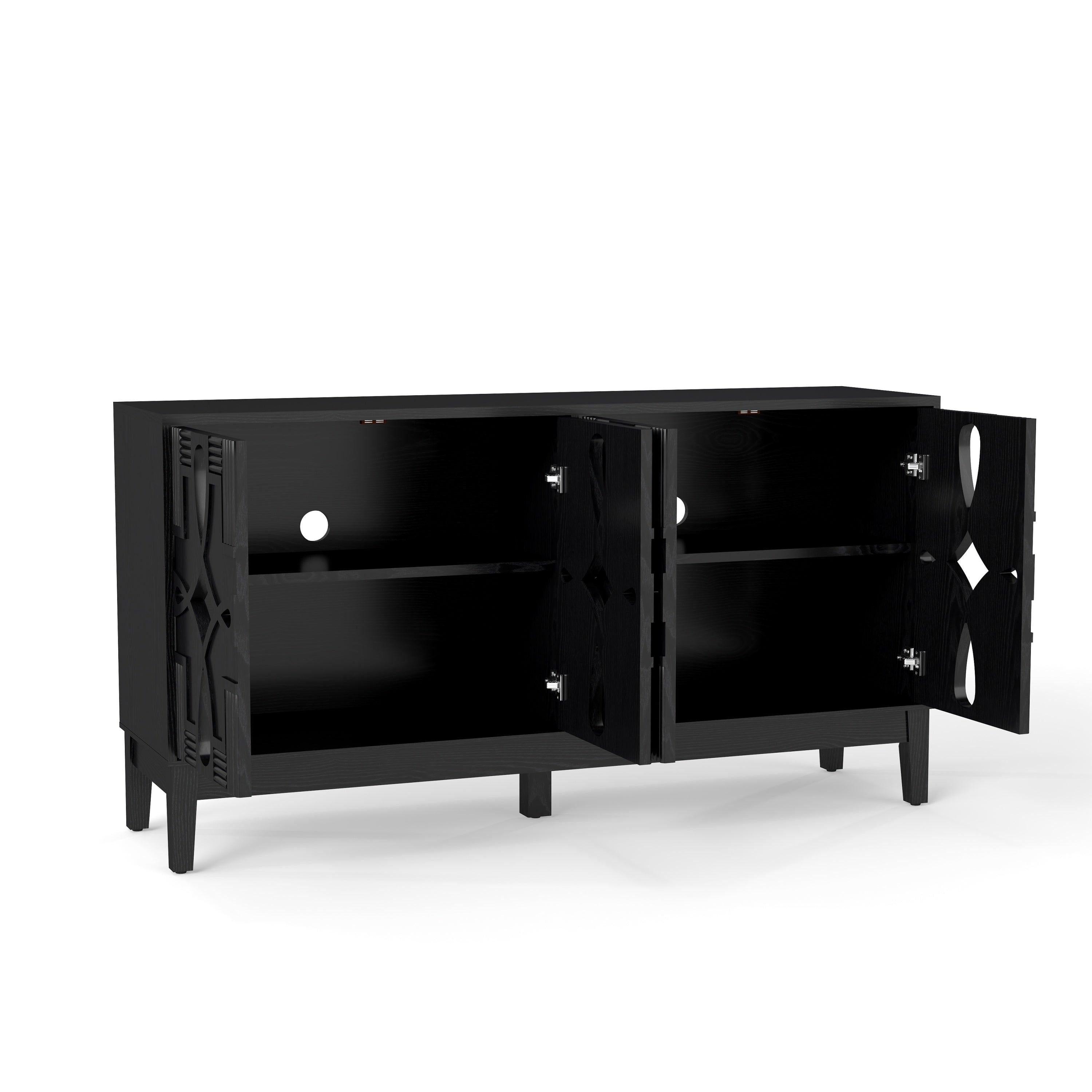Mid Century Modern Solid Wood Sideboard Cabinet, Black.
