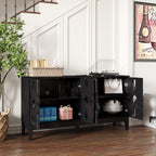 Mid Century Modern Solid Wood Sideboard Cabinet, Black.