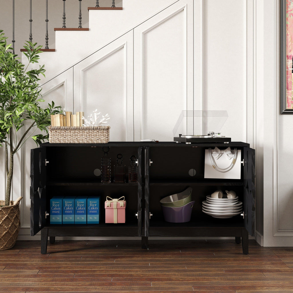 Mid Century Modern Solid Wood Sideboard Cabinet, Black.