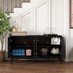 Mid Century Modern Solid Wood Sideboard Cabinet, Black.