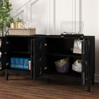 Mid Century Modern Solid Wood Sideboard Cabinet, Black.