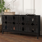 Mid Century Modern Solid Wood Sideboard Cabinet, Black.