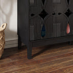 Mid Century Modern Solid Wood Sideboard Cabinet, Black.