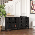 Mid Century Modern Solid Wood Sideboard Cabinet, Black.