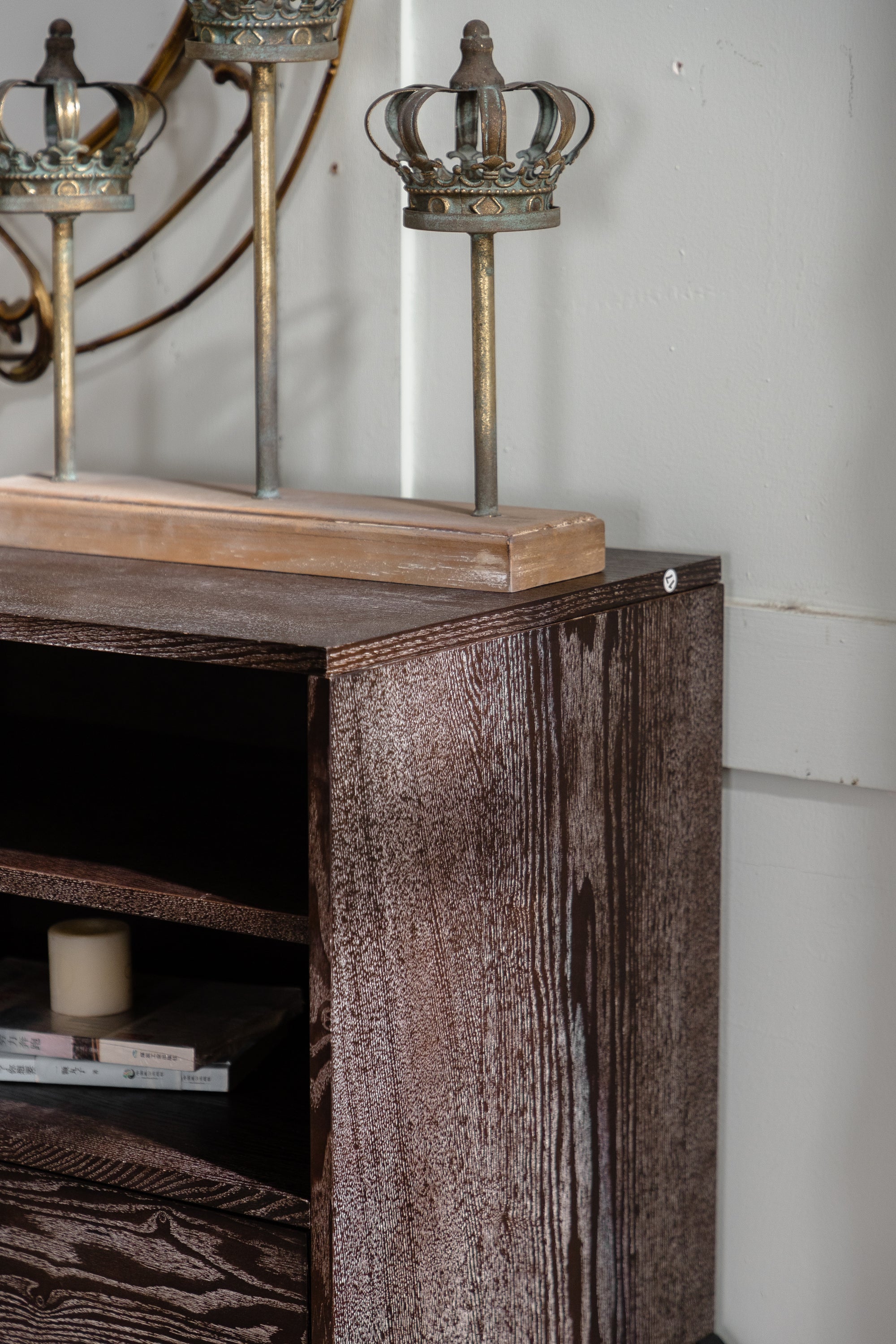 Solid Wood Sideboard with Geometric Pattern, 2 Doors and 2 Drawers,Mid Century Modern Sideboard Cabinet for Kitchen, Dining Room, Living Room Sideboard