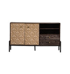 Solid Wood Sideboard with Geometric Pattern, 2 Doors and 2 Drawers,Mid Century Modern Sideboard Cabinet for Kitchen, Dining Room, Living Room Sideboard