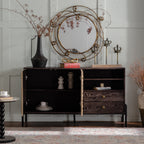 Solid Wood Sideboard with Geometric Pattern, 2 Doors and 2 Drawers,Mid Century Modern Sideboard Cabinet for Kitchen, Dining Room, Living Room Sideboard