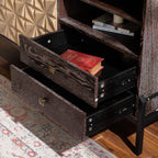 Solid Wood Sideboard with Geometric Pattern, 2 Doors and 2 Drawers,Mid Century Modern Sideboard Cabinet for Kitchen, Dining Room, Living Room Sideboard