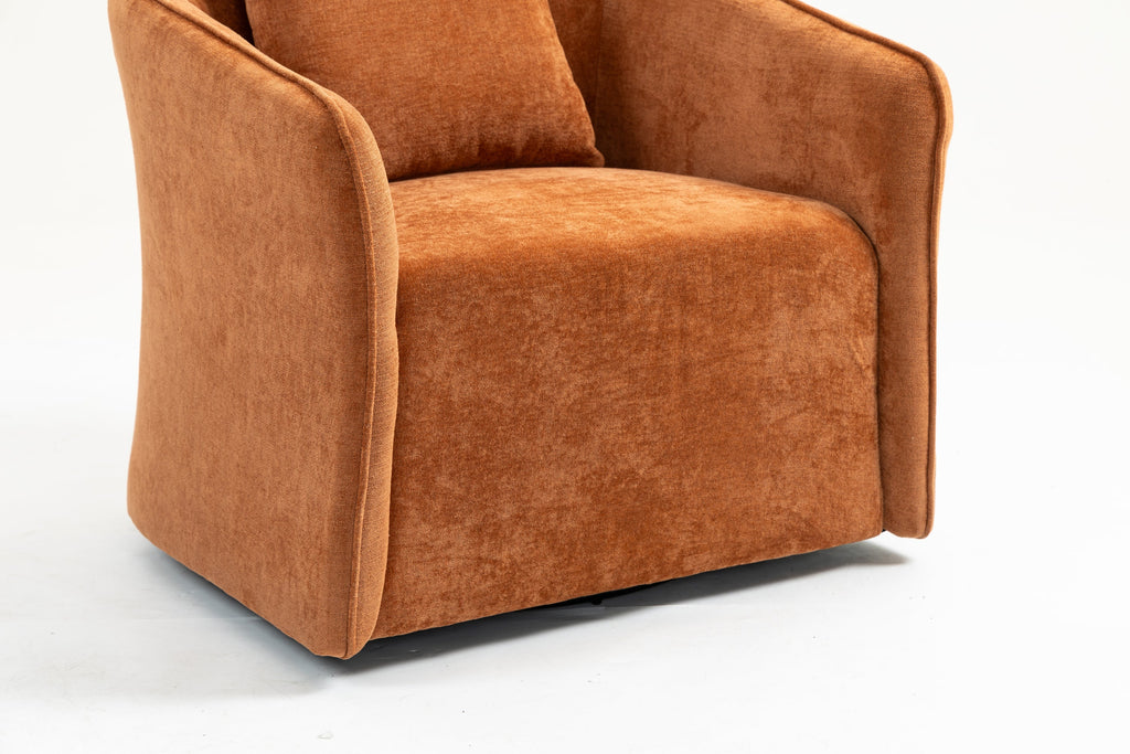 Mid Century Modern Swivel Accent Chair with Wood Frame, Upholstered Living Room Chairs with Waist Cushion, Reading Armchair for Bedroom