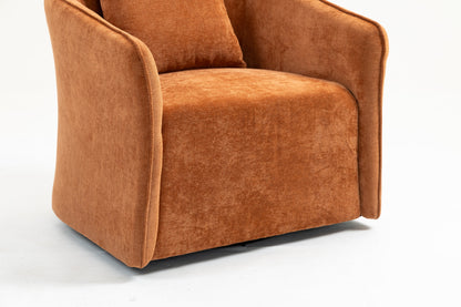 Mid Century Modern Swivel Accent Chair with Wood Frame, Upholstered Living Room Chairs with Waist Cushion, Reading Armchair for Bedroom