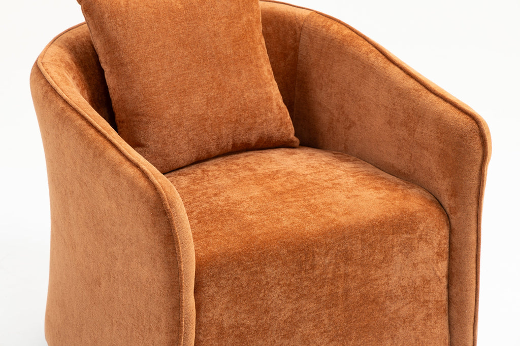 Mid Century Modern Swivel Accent Chair with Wood Frame, Upholstered Living Room Chairs with Waist Cushion, Reading Armchair for Bedroom