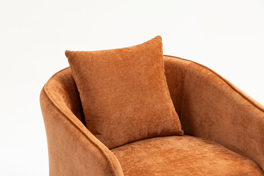 Mid Century Modern Swivel Accent Chair with Wood Frame, Upholstered Living Room Chairs with Waist Cushion, Reading Armchair for Bedroom