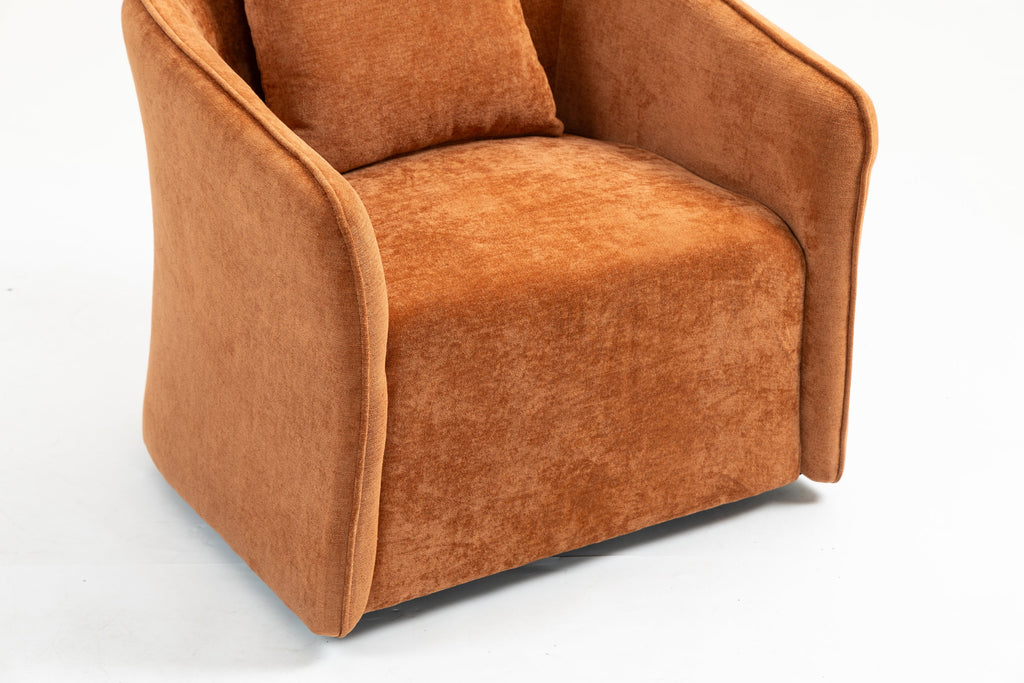 Mid Century Modern Swivel Accent Chair with Wood Frame, Upholstered Living Room Chairs with Waist Cushion, Reading Armchair for Bedroom