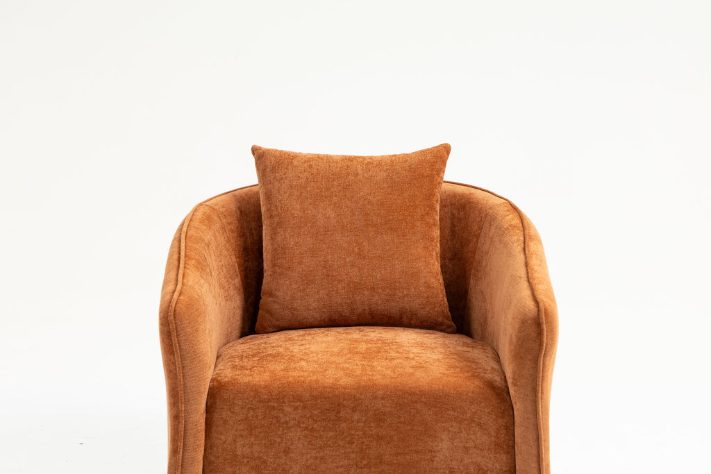 Mid Century Modern Swivel Accent Chair with Wood Frame, Upholstered Living Room Chairs with Waist Cushion, Reading Armchair for Bedroom