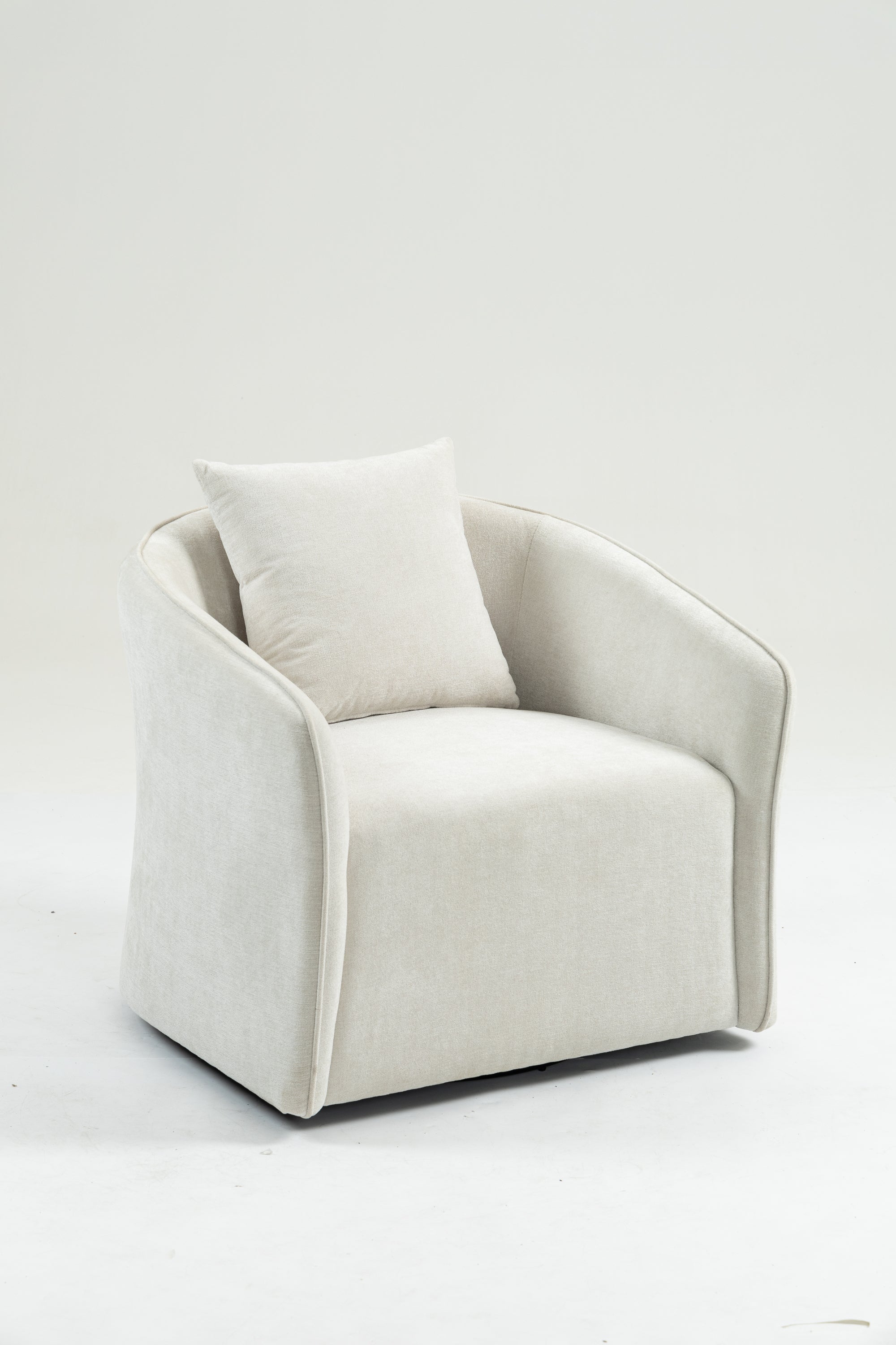 Mid Century Modern Swivel Accent Chair with Wood Frame, Upholstered Living Room Chairs with Waist Cushion, Reading Armchair for Bedroom