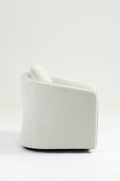 Mid Century Modern Swivel Accent Chair with Wood Frame, Upholstered Living Room Chairs with Waist Cushion, Reading Armchair for Bedroom