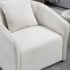 Mid Century Modern Swivel Accent Chair with Wood Frame, Upholstered Living Room Chairs with Waist Cushion, Reading Armchair for Bedroom