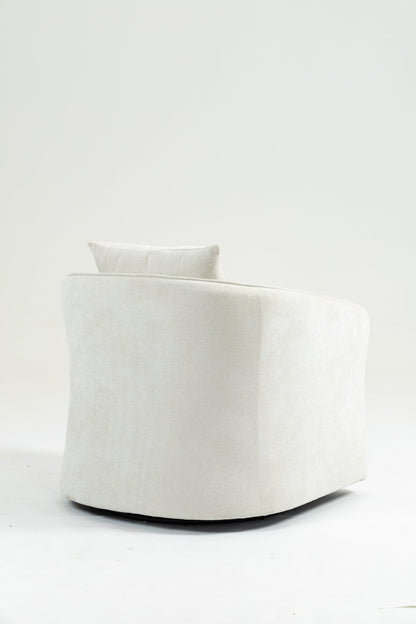 Mid Century Modern Swivel Accent Chair with Wood Frame, Upholstered Living Room Chairs with Waist Cushion, Reading Armchair for Bedroom