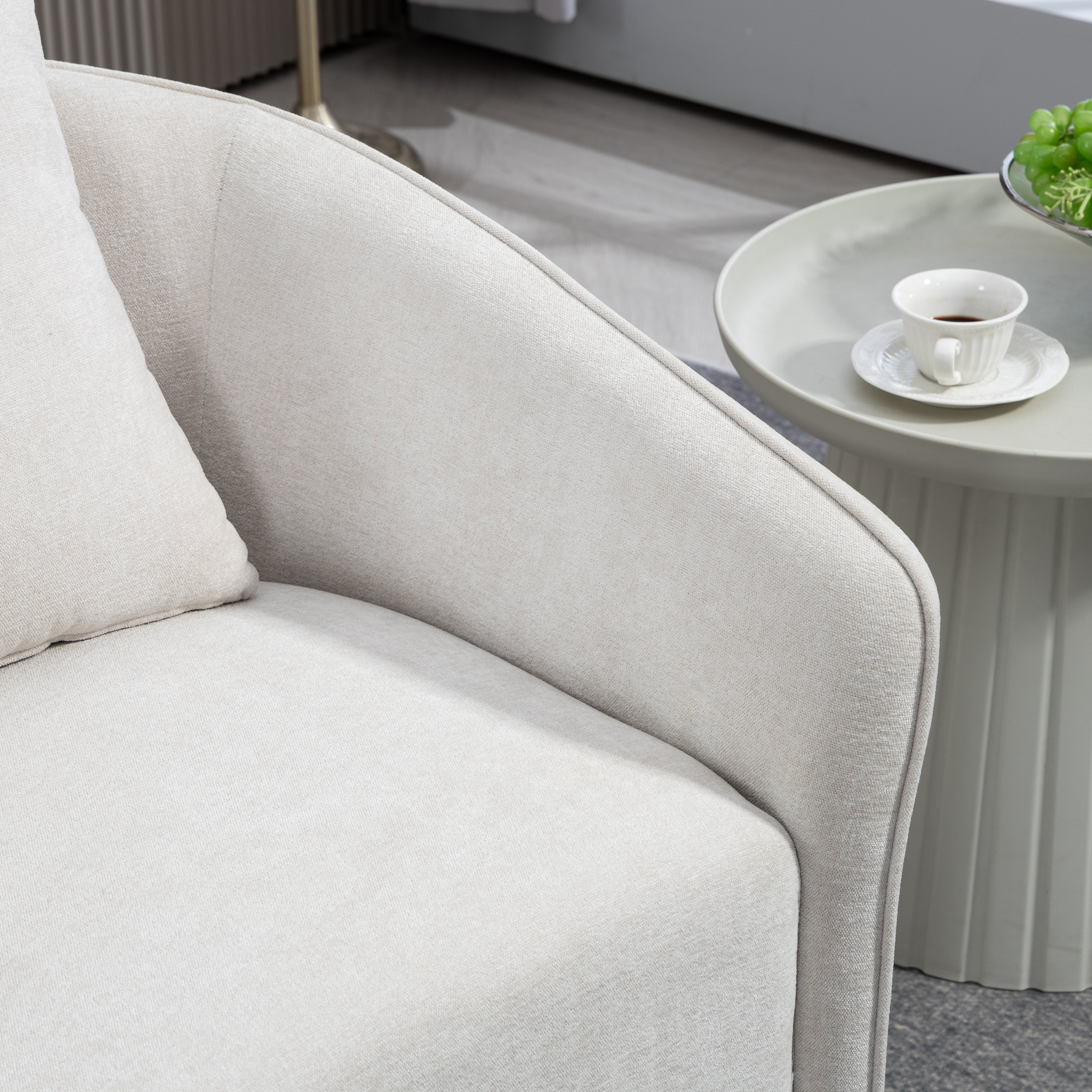 Mid Century Modern Swivel Accent Chair with Wood Frame, Upholstered Living Room Chairs with Waist Cushion, Reading Armchair for Bedroom