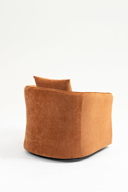 Mid Century Modern Swivel Accent Chair with Wood Frame, Upholstered Living Room Chairs with Waist Cushion, Reading Armchair for Bedroom