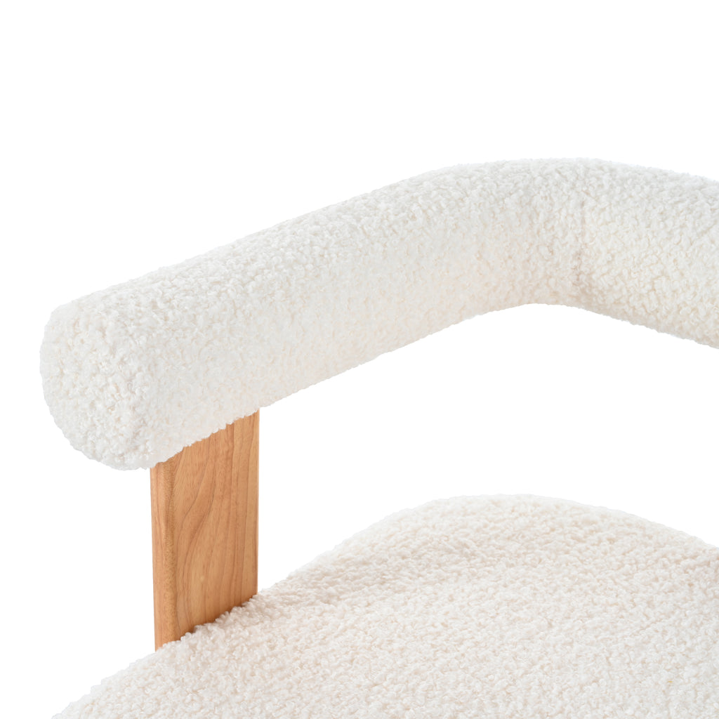 Mid-Century Modern Barrel Accent Chair, Upholstered Kitchen & Dining Room Chairs with Arms, Teddy Velvet Boucle Accent Chairs Side Chairs for Kitchen Living Room Bedroom, White