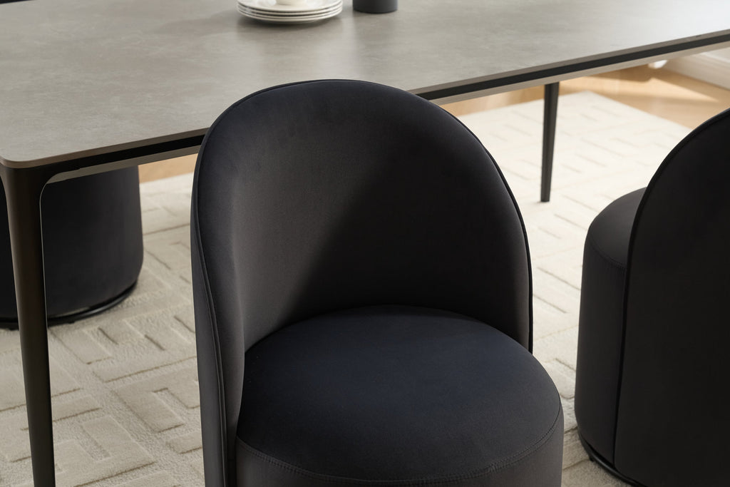 Set Of 1 Upholstered Kitchen & Dining Room Barrel Chair, Mid Century Modern Round Velvet Dining Chair, 360 Degree Swivel Comfy Armless Accent Makeup Vanity Side Chair for Bedroom Living Room