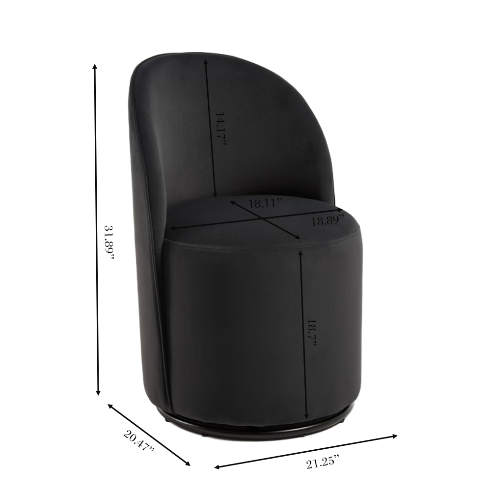 Set Of 1 Upholstered Kitchen & Dining Room Barrel Chair, Mid Century Modern Round Velvet Dining Chair, 360 Degree Swivel Comfy Armless Accent Makeup Vanity Side Chair for Bedroom Living Room