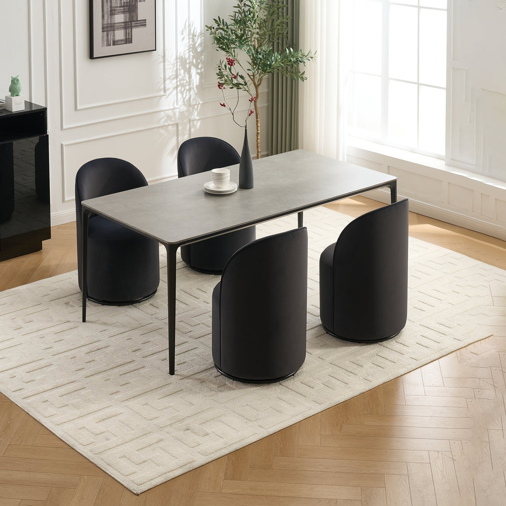 Set Of 1 Upholstered Kitchen & Dining Room Barrel Chair, Mid Century Modern Round Velvet Dining Chair, 360 Degree Swivel Comfy Armless Accent Makeup Vanity Side Chair for Bedroom Living Room