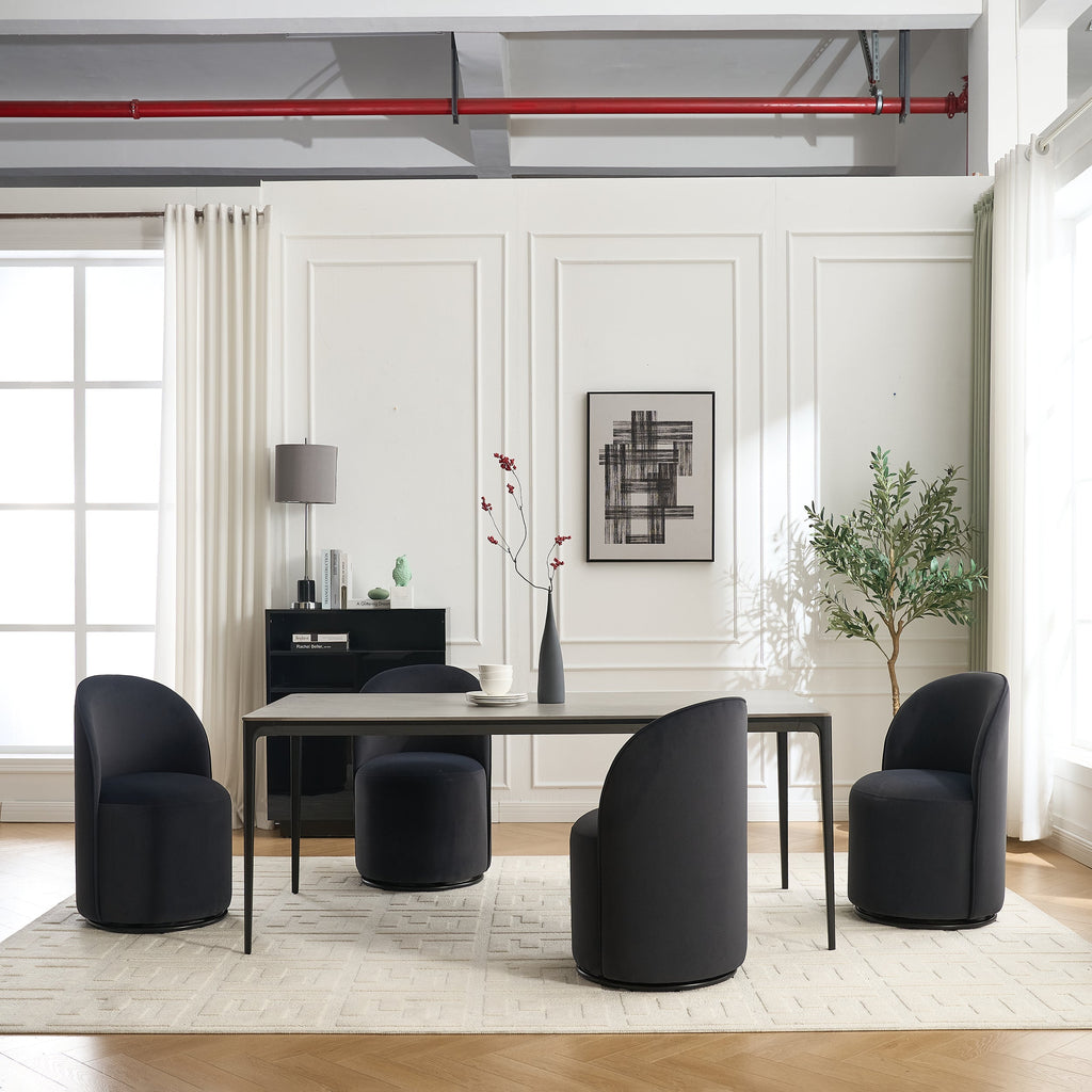 Set Of 1 Upholstered Kitchen & Dining Room Barrel Chair, Mid Century Modern Round Velvet Dining Chair, 360 Degree Swivel Comfy Armless Accent Makeup Vanity Side Chair for Bedroom Living Room