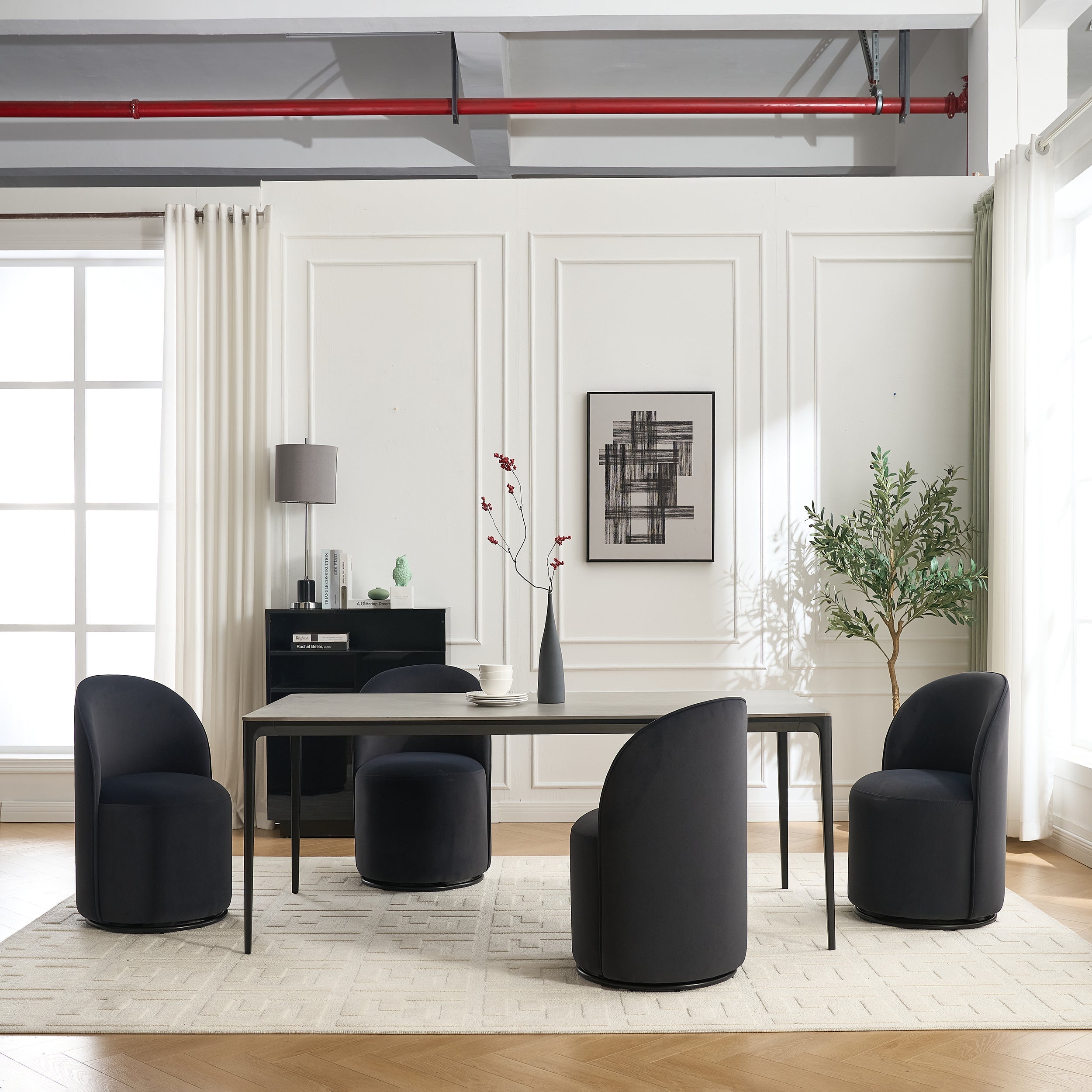 Set Of 1 Upholstered Kitchen & Dining Room Barrel Chair, Mid Century Modern Round Velvet Dining Chair, 360 Degree Swivel Comfy Armless Accent Makeup Vanity Side Chair for Bedroom Living Room