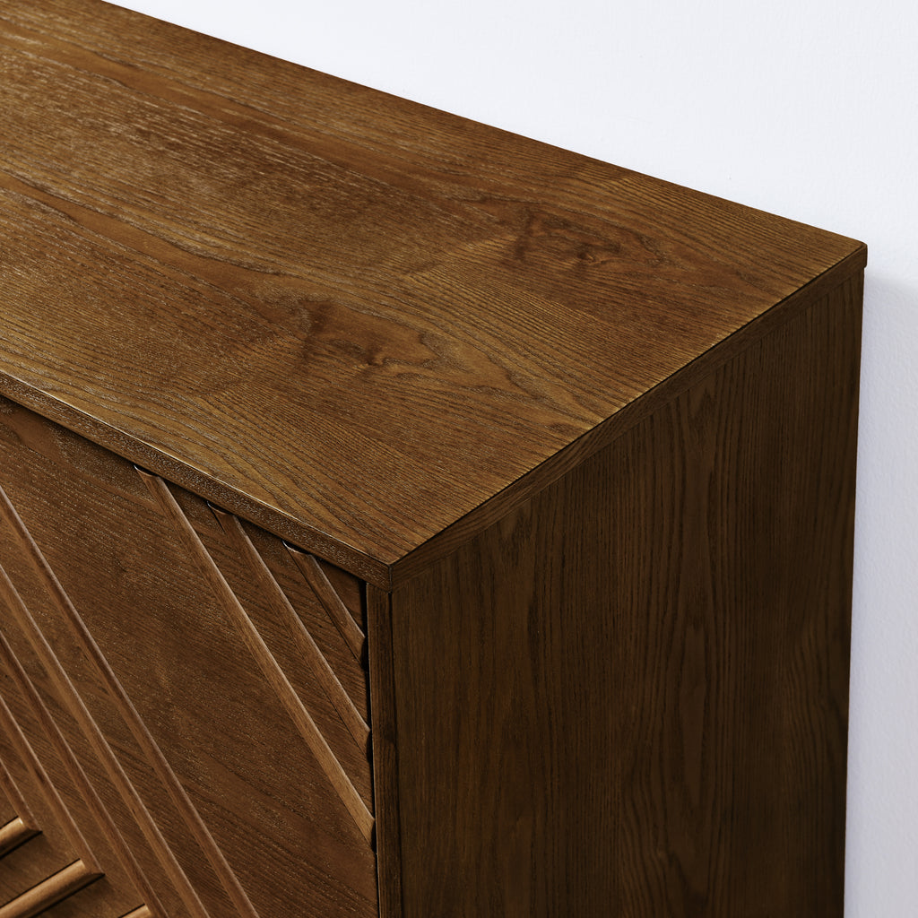 60.5'' Buffet Cabinet with Storage, Farmhouse Fluted Sideboard with Geometric Pattern & Adjustable Shelves, Mid Century Modern TV Stand for Living Room Kitchen Dining Room Entryway, Walnut - Groovy Boardz