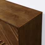 60.5'' Buffet Cabinet with Storage, Farmhouse Fluted Sideboard with Geometric Pattern & Adjustable Shelves, Mid Century Modern TV Stand for Living Room Kitchen Dining Room Entryway, Walnut - Groovy Boardz