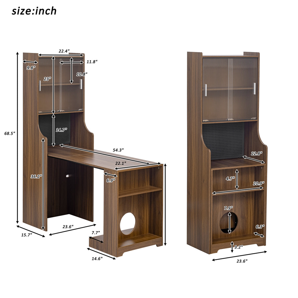 Mid-Century Modern Walnut Vintage Multi-use Cabinet With Cat scratcher Bed cat friendly furniture