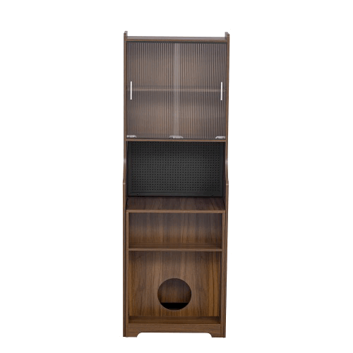 Mid-Century Modern Walnut Vintage Multi-use Cabinet With Cat scratcher Bed cat friendly furniture
