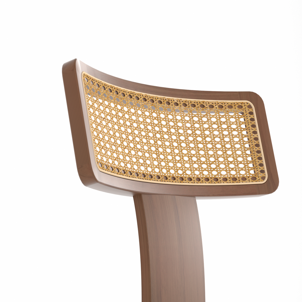 Mid Century Modern Dining Chairs Set of 2,Solid Wood and Rattan Net Back,Dining Room Chairs Accent Side Chairs for Dining Room,Walnut Frame and Beige Set Coushion